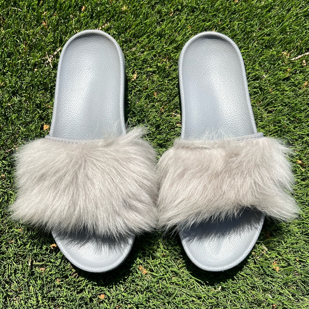 UGG Furry Gray Slides EUC! - Picture 3 of 9